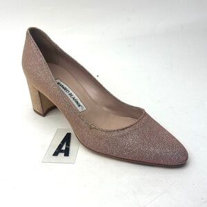 MANOLO BLAHNIK Okkato Block-Heel Glitter pumps sz 6